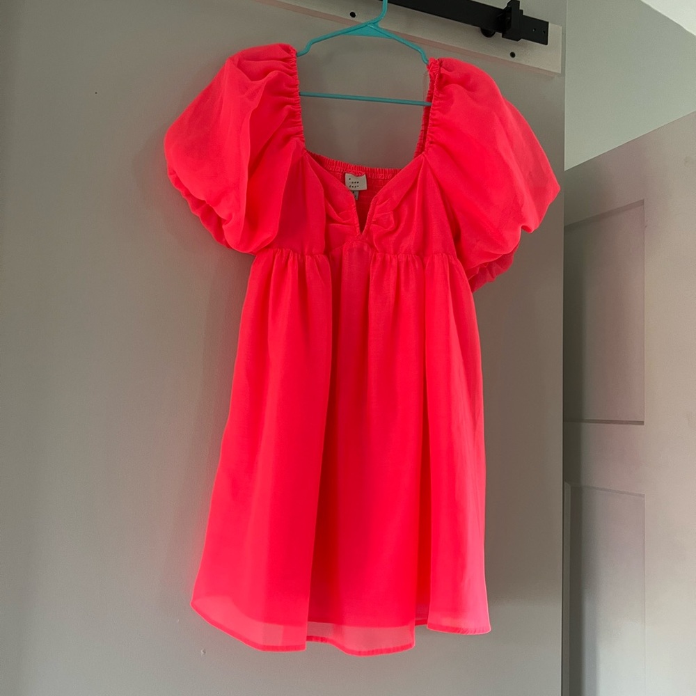 Vibrant Pink Puff Sleeve Dress